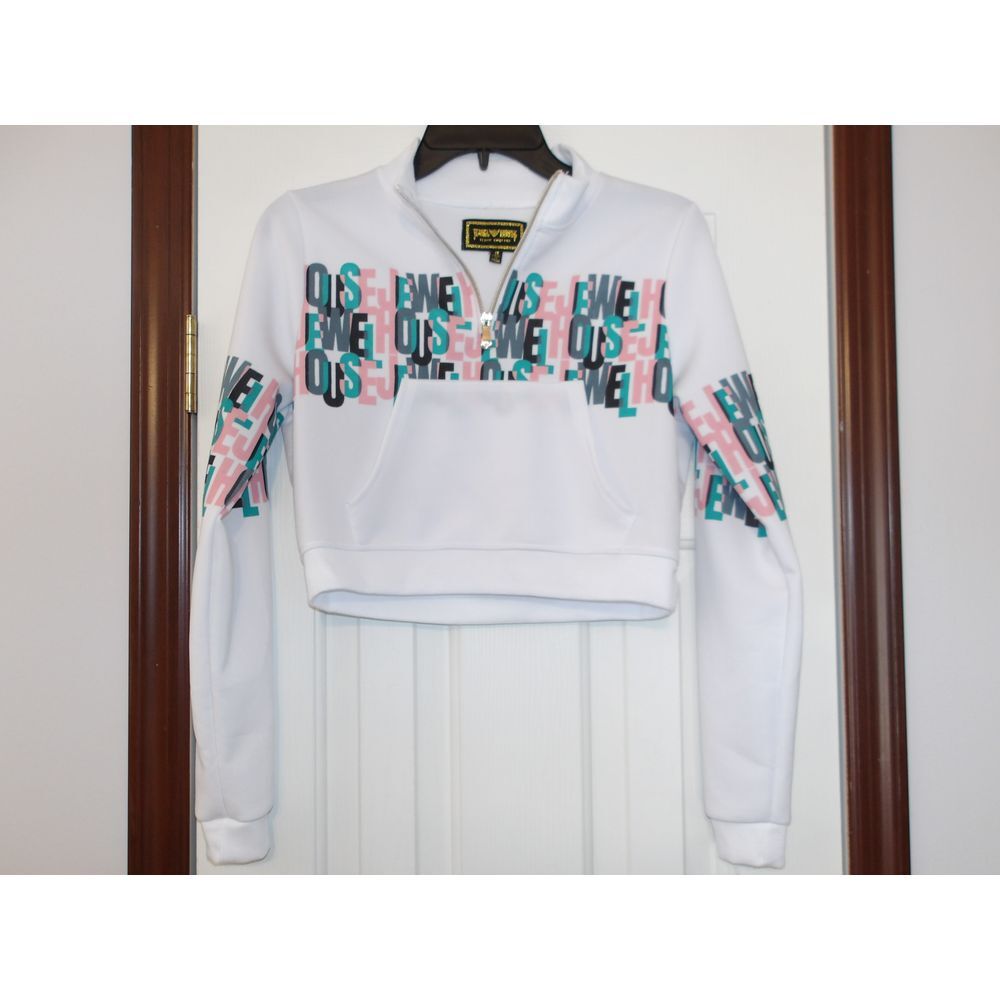 Pink & Blue Love Graphic Cropped Quarter-Zip‎  White Athletic Pullover